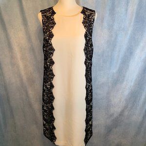TRINA TURK SIZE 6 SLEEVELESS WHITE DRESS BLK LACE